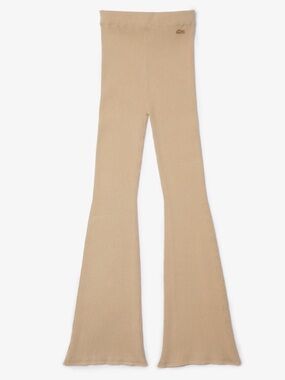 Lacoste Ribbed Flared Knit Beige High Waist Leggings/Pants (M)